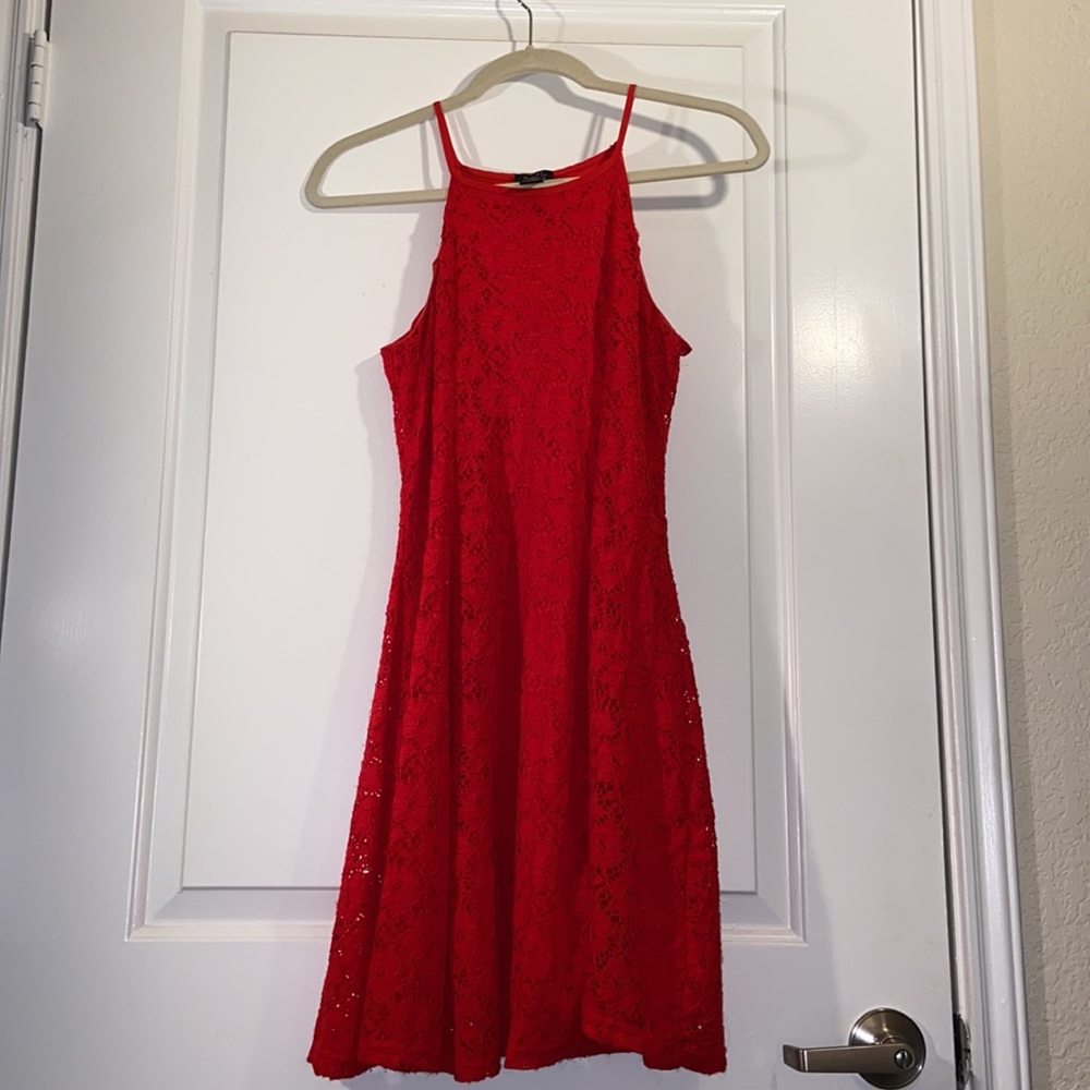 Rue21 red halter dress floral lace with lining